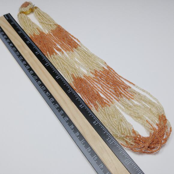 Japan 1950s Multi Strand Glass Seed Bead Necklace Beige Rust Vintage - Picture 8 of 10